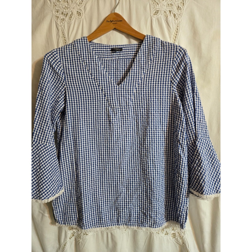 Women's Hannah 3/4 Bell Sleeve Gingham V-Neck Top